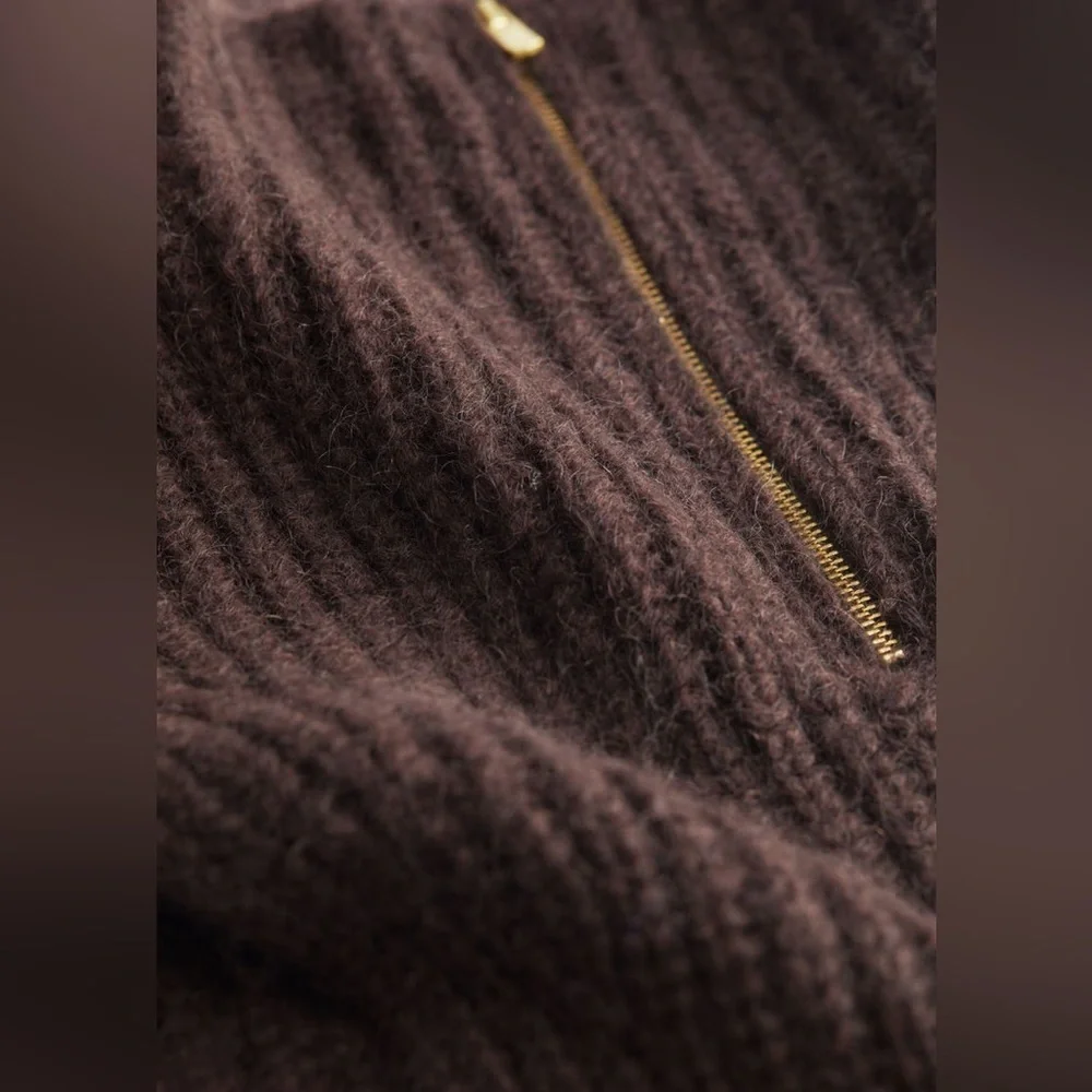 & Other Stories Wool/Mohair Polo- Neck Knit Collar Brown